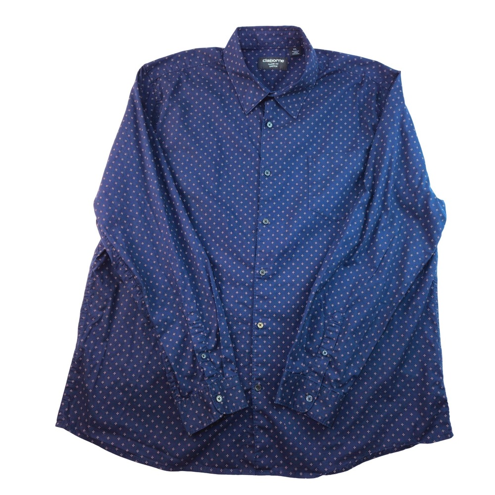 Claiborne XXL Classic Fit Stretch Blue Patterned Button Down Shirt
